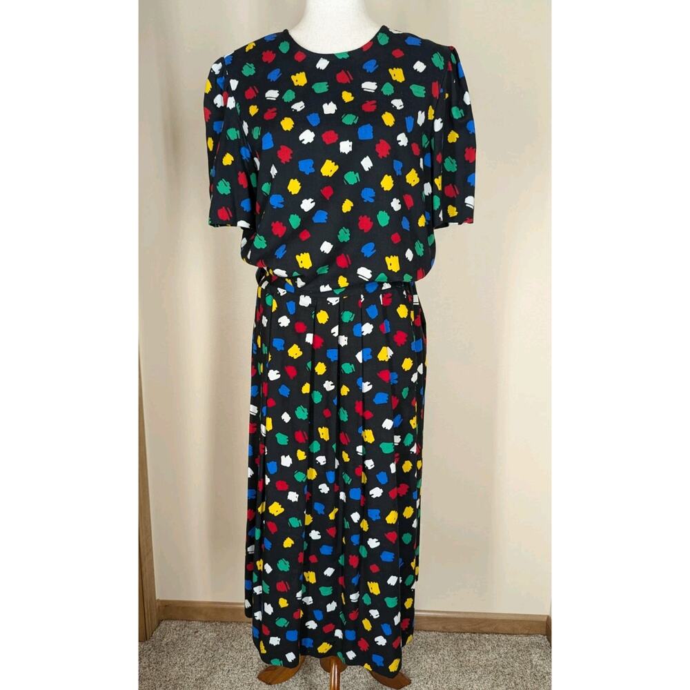 Vintage Worthington Essentials Colorful 2-piece Blouse Skirt Set Women’s 12/14